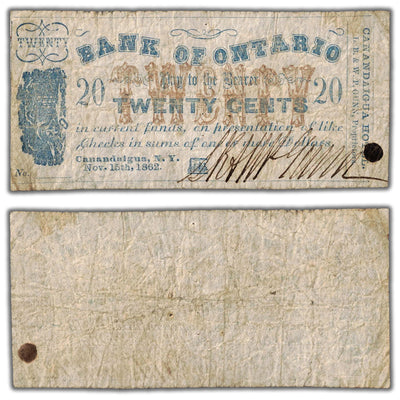 United States Bank of Ontario 1862 20 Twenty Cents Note - Circulated