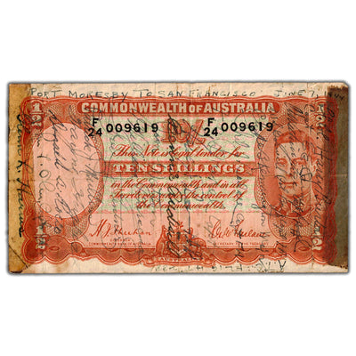 Australia ND (1939-52) 10 Ten Shillings Note P #25a - Short Snorter
