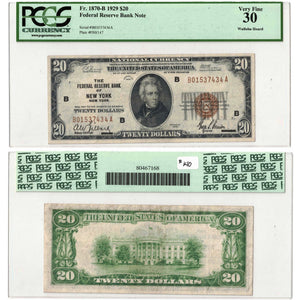 SOLD United States 1929 New York $10 Federal Reserve Note FR #1870b - PCGS VF-30
