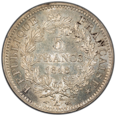 France 1848 A 5 Francs Silver Coin - Choice Almost Uncirculated