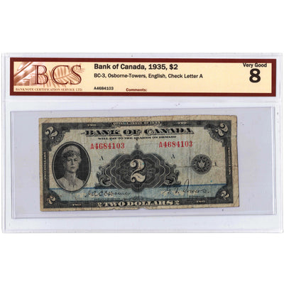 SOLD $2 1935 Bank of Canada Note English Text BC-3 - BCS VG-8