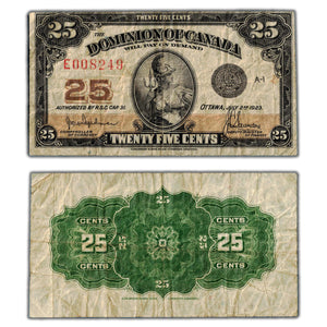 SOLD 25 Cents 1923 Dominion of Canada Note Shinplaster Hyndman DC-24a - Fine