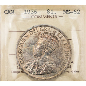 SOLD Canada 1936 $1 Silver Dollar Coin - ICCS MS-62