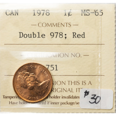 SOLD Canada 1978 Double 978 1 Small Cent Coin - ICCS MS-65 Red