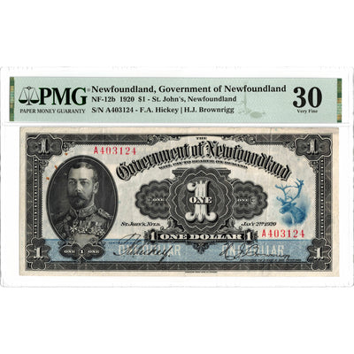 $1 1920 Government of Newfoundland Note NF-12b - PMG VF-30