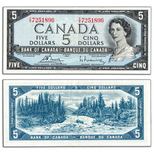 SOLD $5 1954 Bank of Canada Note Bouey-Rasminsky T/X Prefix BC-39c - EF
