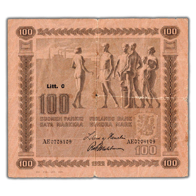 Finland ND (1922) 100 Markkaa Note P #65a