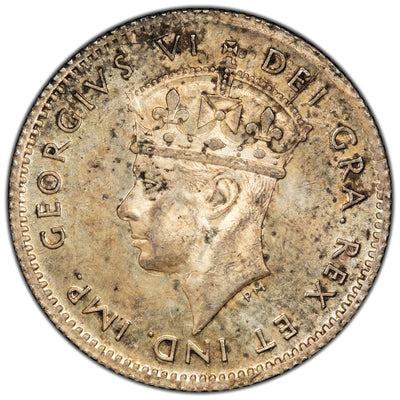 Newfoundland 1943-C 5 Cents Silver Coin - Prominent Reverse Die Clash - UNC