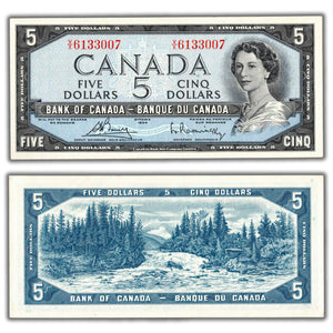 SOLD $5 1954 Bank of Canada Note Bouey-Rasminsky V/X Final Prefix BC-39c - EF/AU