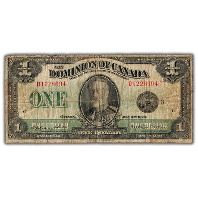 $1 1923 Dominion of Canada Note Campbell-Sellar Black Seal Series D DC-25n - Staining