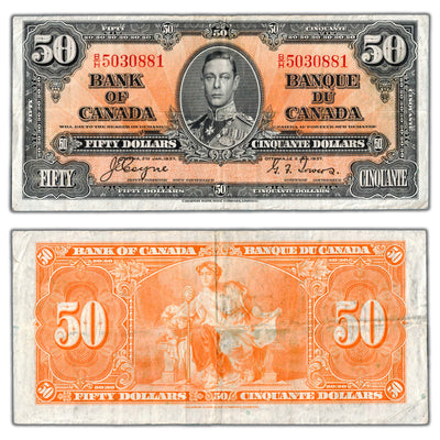 $50 1937 Bank of Canada Note Coyne-Towers B/H Prefix BC-26c - VF