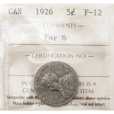 SOLD Canada 1926 Far 6 5 Cents Nickel Coin - F-12