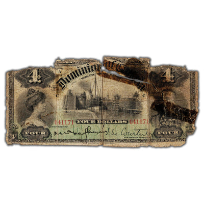 SOLD $4 1900 Dominion of Canada Note DC-16 - Heavily Damaged