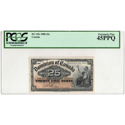SOLD 25 Cents 1900 Dominion of Canada Shinplaster Note DC-15b - PCGS EF-45PPQ