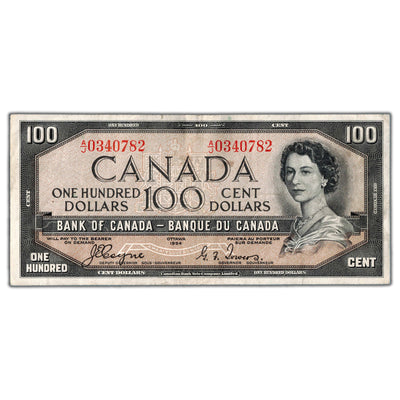 $100 1954 Bank of Canada Note Devil Face Coyne-Towers BC-35a - VF