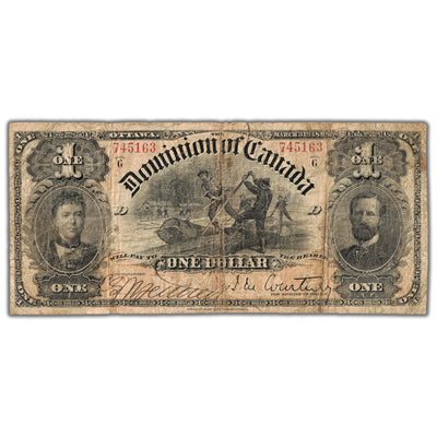 SOLD $1 1898 Dominion of Canada Note Boville Series G DC-13b - VG/F