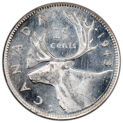 Canada 1943 25 Cents Quarter Silver Coin - Choice Uncirculated