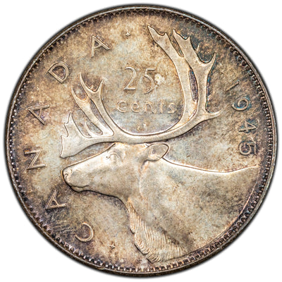 Canada 1945 25 Cents Quarter Silver Coin - MS-60