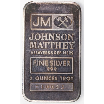 SOLD Johnson Matthey JM 2oz .999 Fine Silver Bar - JM Back