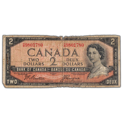 $2 1954 Bank of Canada Note Devil Face H/B Prefix BC-30b - Filler