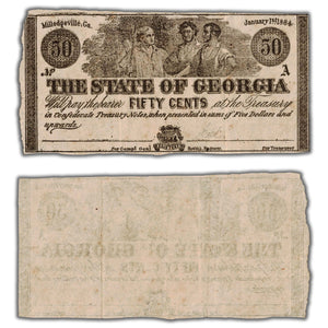 SOLD United States Confederate State of Georgia 1864 50 Cents Remainder Note - Writing