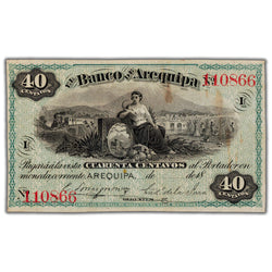 Peru El Banco de Arequipa 1800's 40 Centavos Remainder Note P #S116 - About EF