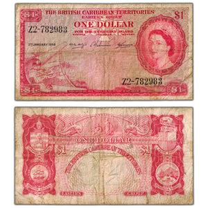 British Caribbean Territories 1958 $1 One Dollar Note P #7b - Circulated