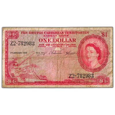 British Caribbean Territories 1958 $1 One Dollar Note P #7b - Circulated