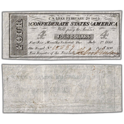 United States 1868 $4 Four Dollars Bond Coupon - Circulated