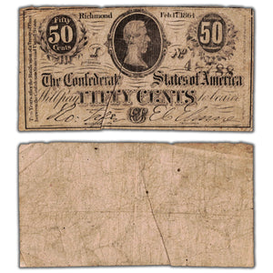 SOLD United States 1864 Confederate States of America 50 Fifty Cents Note - Circulated