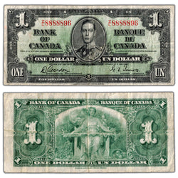 $1 1937 Bank of Canada Note Z/L Prefix Near Solid Serial BC-21c - Circulated