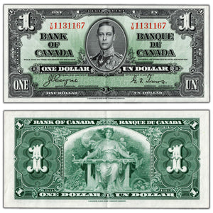 SOLD $1 1937 Bank of Canada note Coyne-Towers Y/M Prefix BC-21d - AU