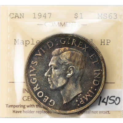 SOLD Canada 1947 ML Maple Leaf 2xHP $1 Silver Dollar Coin - ICCS MS-63
