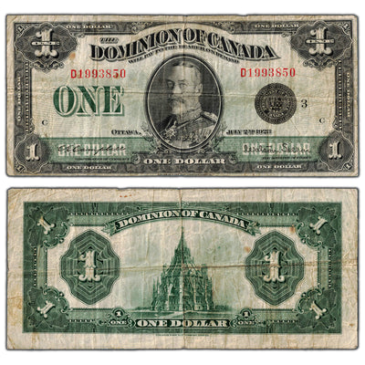 $1 1923 Dominion of Canada Note Black Seal Series D DC-25n - Fine
