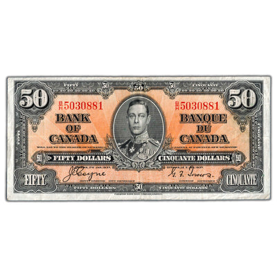 $50 1937 Bank of Canada Note Coyne-Towers B/H Prefix BC-26c - VF