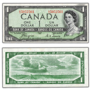 SOLD $1 1954 Bank of Canada Note Devil Face B/A Prefix BC-29a - EF (staple hole/pencil)