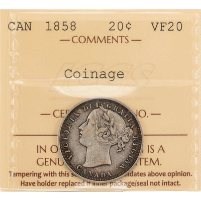 SOLD Canada 1858 20 Cents Silver Coin One Year Type! - ICCS VF-20
