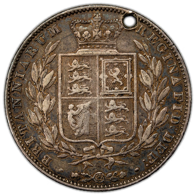 Great Britain 1849 Half Crown Silver Coin - Holed