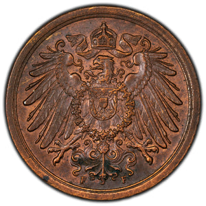 SOLD Germany 1913-F 2 Pfenning Coin KM #16 - AU Trace Red