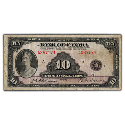 SOLD $10 1935 Bank of Canada Note English Text BC-7 - VG+