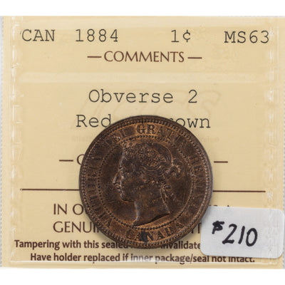 SOLD Canada 1884 Obverse 2 1 Large Cent Coin - ICCS MS-63 RB