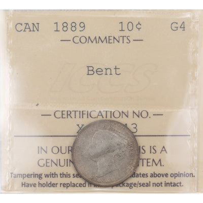 SOLD Canada 1889 10 Cents Dime Silver Coin - ICCS G-4 (bent)
