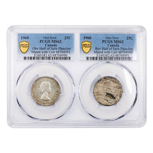 SOLD Canada 1960 25 Cents Quarter Silver Coin - PCGS MS-62 Split Planchet Error