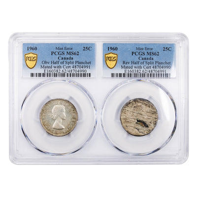 SOLD Canada 1960 25 Cents Quarter Silver Coin - PCGS MS-62 Split Planchet Error