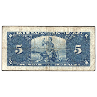 SOLD $5 1937 Bank of Canada Note Gordon-Towers S/C Prefix BC-23b