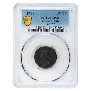 SOLD Great Britain 1714 1/4d Farthing Pattern Coin S-3625 - PCGS SP-40