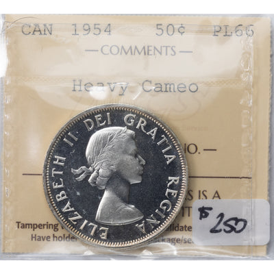 SOLD Canada 1954 50 Fifty Cents Silver Coin - ICCS PL-66 Heavy Cameo