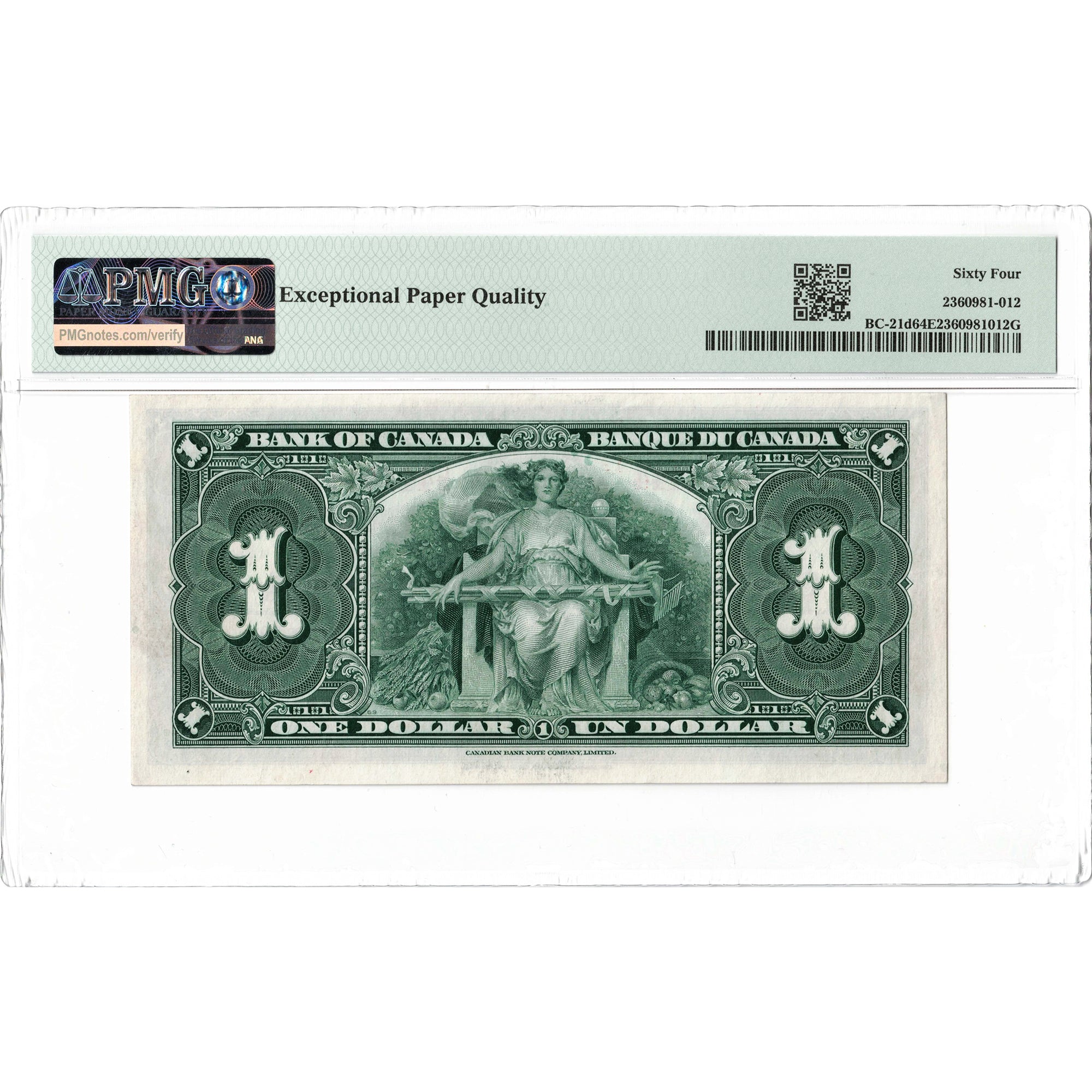 $1 1937 Bank of Canada Note Solid Serial 4444444 BC-21d - PMG Ch UNC-6 ...