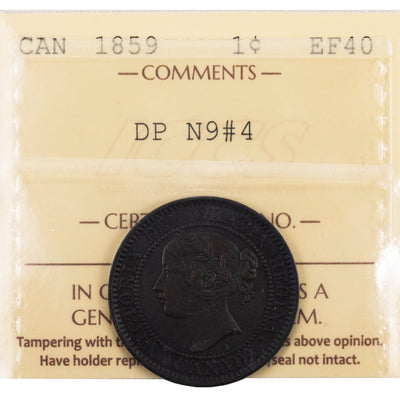 Canada 1859 DP N9 #4 1 Large Cent Coin - ICCS EF-40