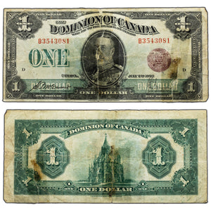 SOLD $1 1923 Dominion of Canada Note Bronze Seal DC-25i - Major Tears/Tape